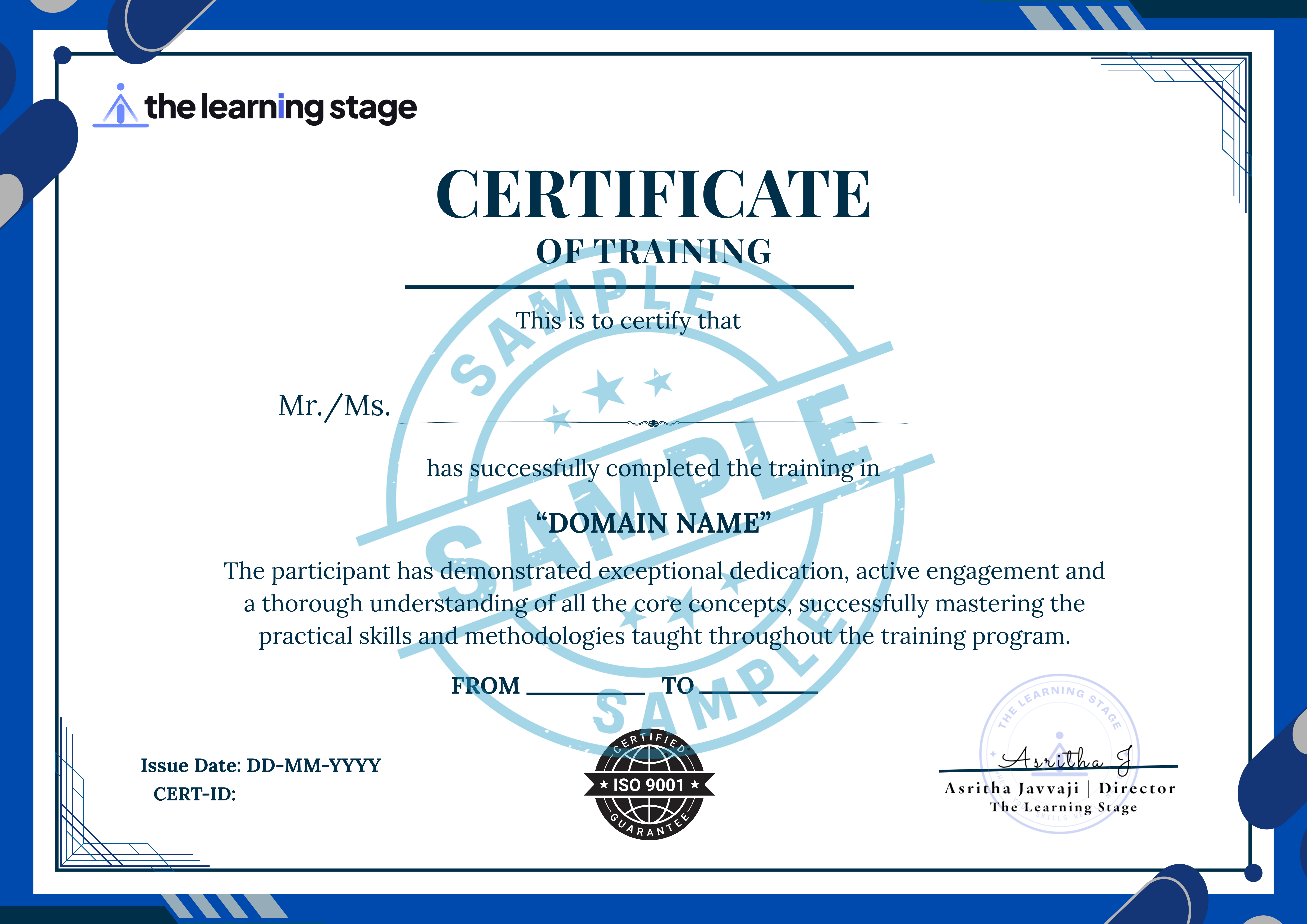 Training Completion certificate — The Learning Stage