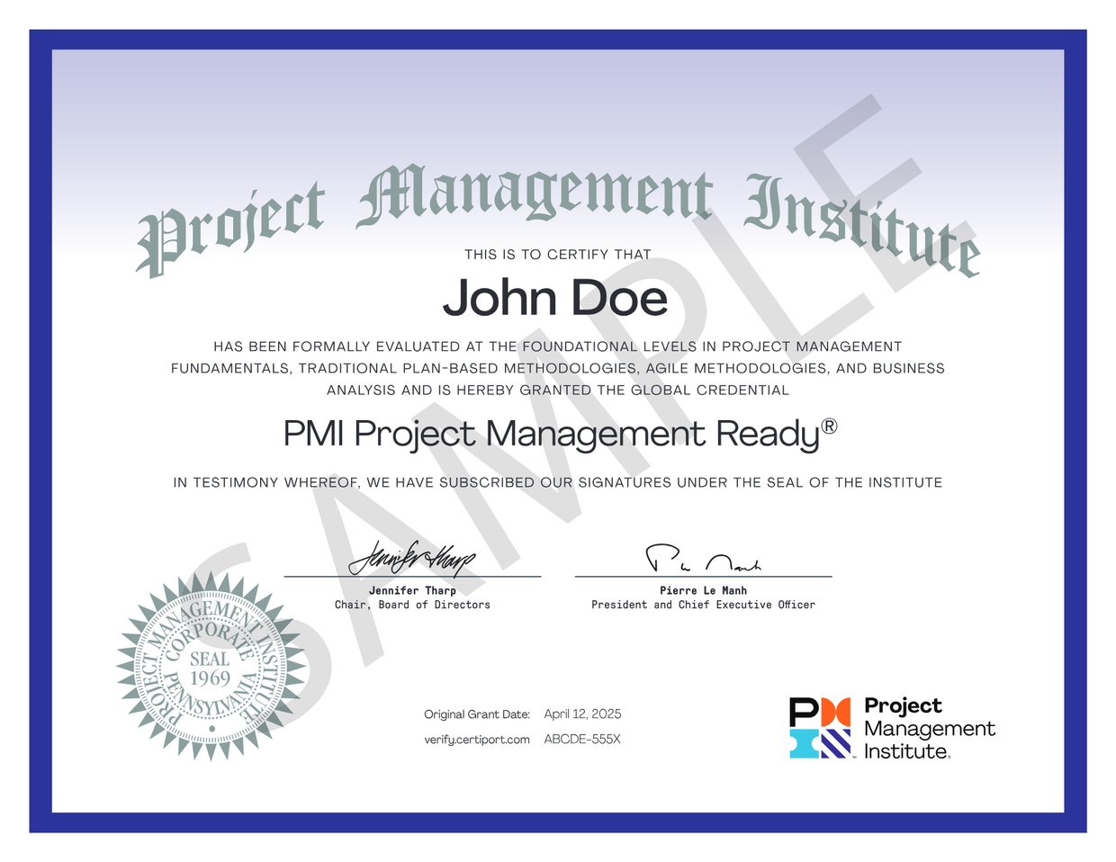 PMI — sample certificate